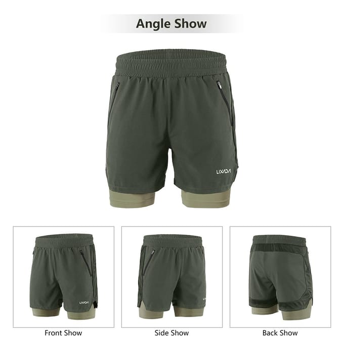 Lixada Heren 2 in 1 hardloopshort Sneldrogend Ademend Actieve trainingsoefening Jogging Marathon M gray