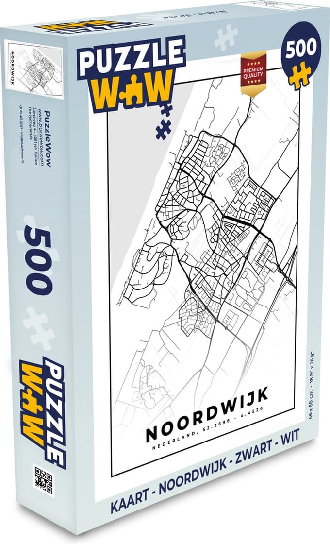 Puzzel Kaart - Noordwijk - Zwart - Wit - Legpuzzel - Puzzel 500 stukjes