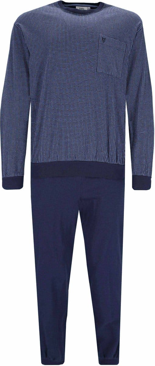 Blauwe heren pyjama blokjesdesign Hajo - Blauw - Maat - 60