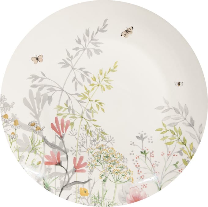 Clayre & Eef Dinerbord Ø 26 cm Wit Porselein Bloemen