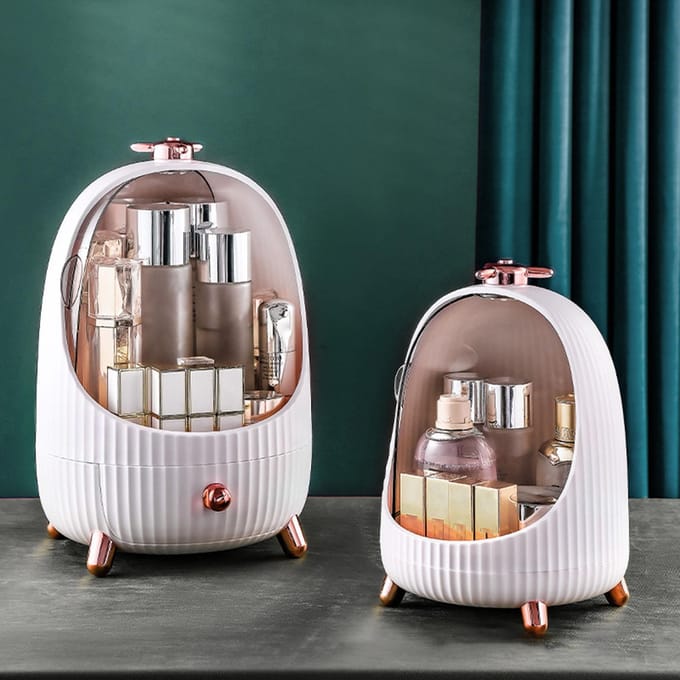 Make-up opbergorganizer Cosmetica display case LED-licht opbergdoos en transparante deksel display medium wit