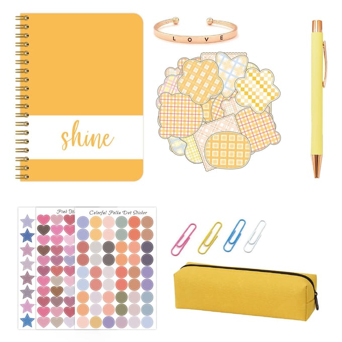 DIY Journal Kit Planner Notebbok Plakboek- en dagboekbenodigdheden Set Leuke schattige kunst- en handwerkspullen geel