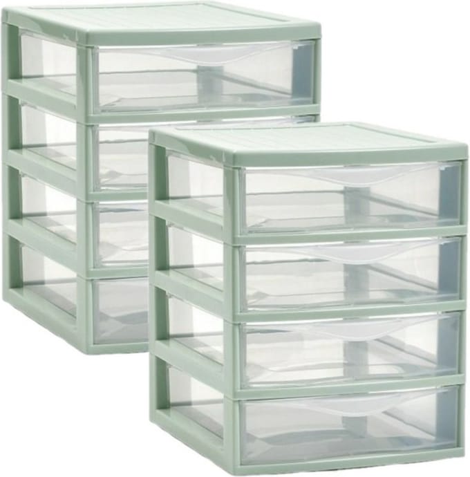 Plasticforte Ladeblokje/bureau organizer 2x lades - mintgroen/transparant - L18 x B21 x H23 cm - plastic