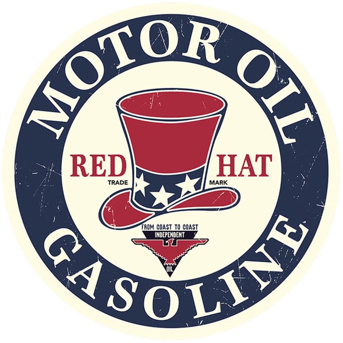 Signs USA - wandbord - dibond - Rond 35 x 35 cm - Red Hat Gasoline