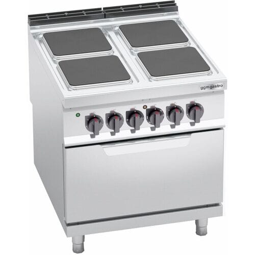 GGM Gastro Elektroherd - 14 kW - 4 Platten Eckig - inkl. Elektrobackofen Statisch - 7,5 kW Zilver