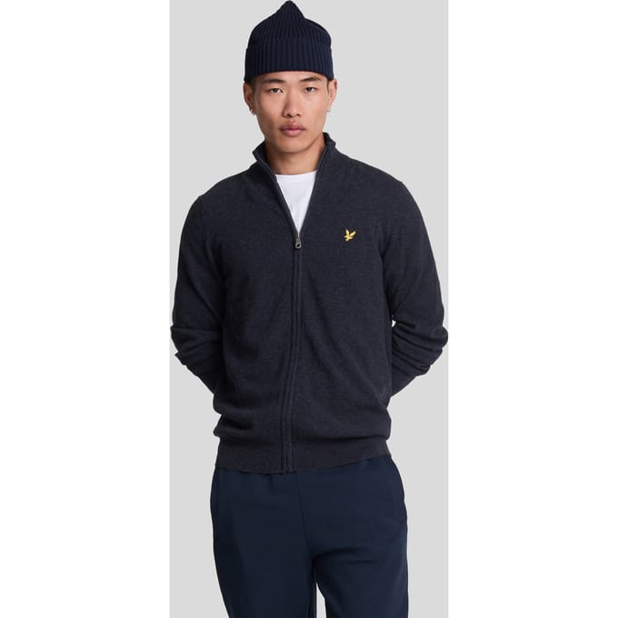 Lyle & Scott Lamswol Blend Rits Cardigan - Marineblauw