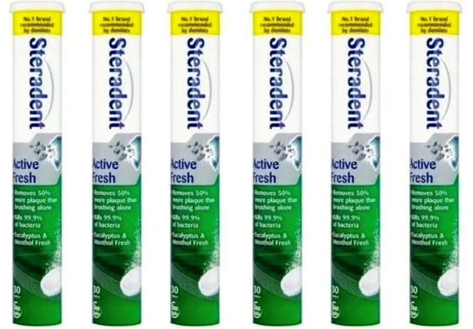 Steradent Kunstgebit reinigingstabletten - Active Fresh - Voordeelverpakking 6 x 30 Stuks