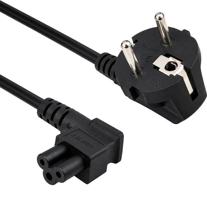 Schuko naar C5 apparaatsnoer - Haaks - 2 meter - Zwart - Allteq