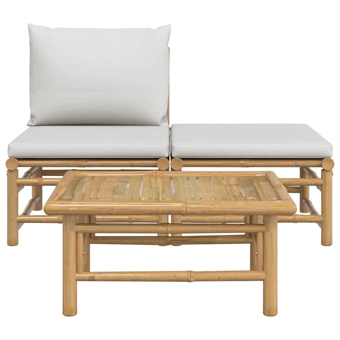 vidaXL - 3-delige - Loungeset - met - kussens - bamboe - lichtgrijs