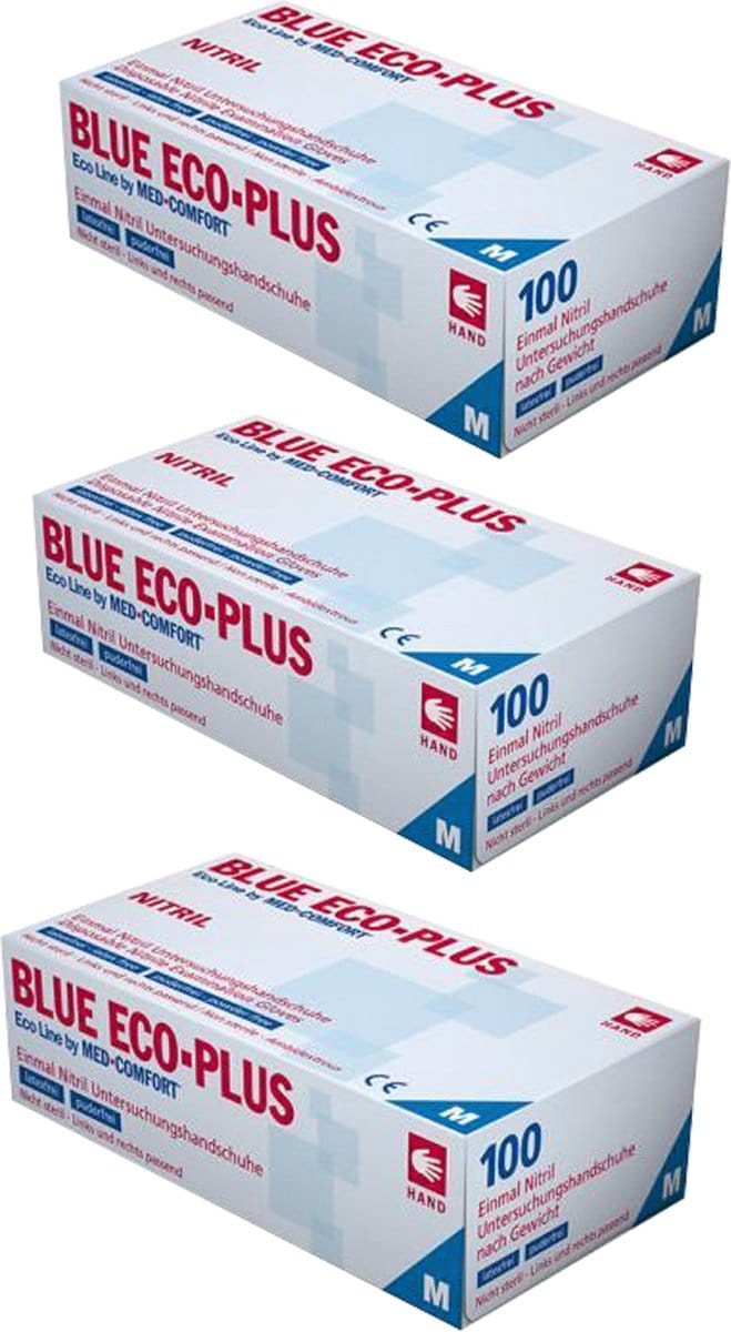 3x Pack Blue ECO-PLUS Nitril (100 stuks per doos) Maat M - Handschoenen - Wegwerp - Blauw -