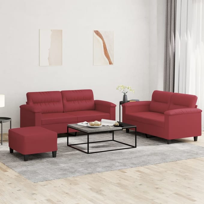 vidaXL - 3-delige - Loungeset - met - kussens - kunstleer - wijnrood