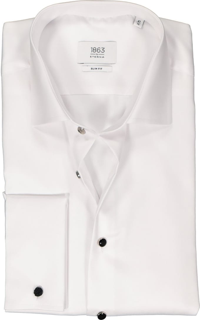 ETERNA slim fit overhemd - twill met dubbele manchet - wit - Strijkvrij - Boordmaat: 40 (EU maat: M)