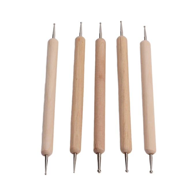 5 Stuks Dubbelzijdige Teken- en Stippelstylus Stevige Greep DIY Graveerstylus Set voor het Maken van Klei Aardewerk beige
