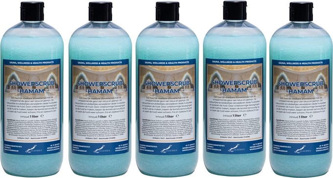 Showerscrub Hamam 1 liter - set van 5 stuks - verfrissende scrubgel - exfoliërende bodyscrub