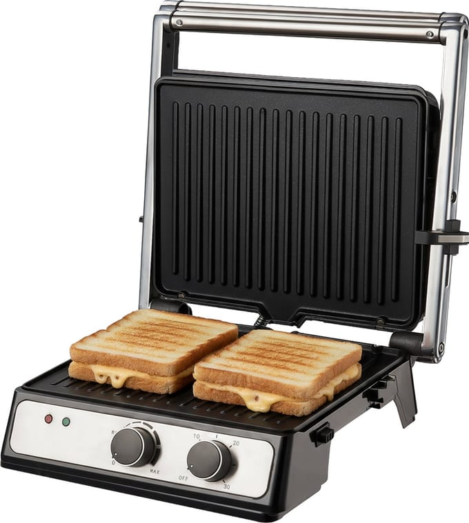 COOK‑IT XL Contactgrill - 180 °C - 2000 W - Uitneembare Platen - Timer & Temperatuur Instelbaar - Vetopvang & Cool-Touch Handgreep