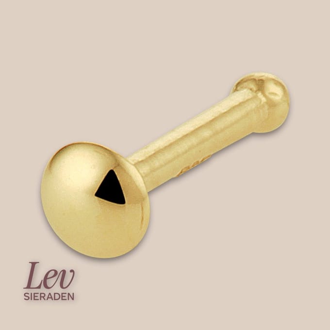 Lev Sieraden - kogel neusknopje 2.5mm half-bol - 18k geelgoud
