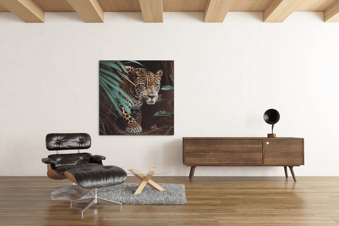 Canvas Schilderij - Luipaard - Wild Dieren - Wanddecoratie - 60x60x2 cm