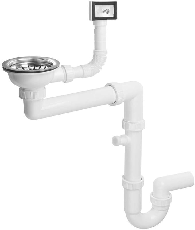 Bruckner Ruimtebesparend keukenspoelbak sifon met overloop en vaatwasseraansluiting 6/4", DN40, wit