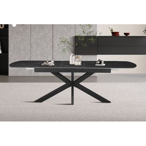 Uitschuifbare tafel 'Hestia' 180-220 cm Deens Ovaal Steen Zwart