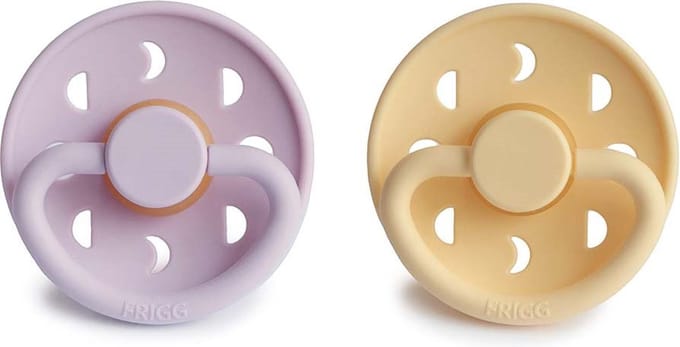 FRIGG - Fopspeen 2-pack - Moon Phase - Pale Daffodil/ Soft Lilac - Latex speen