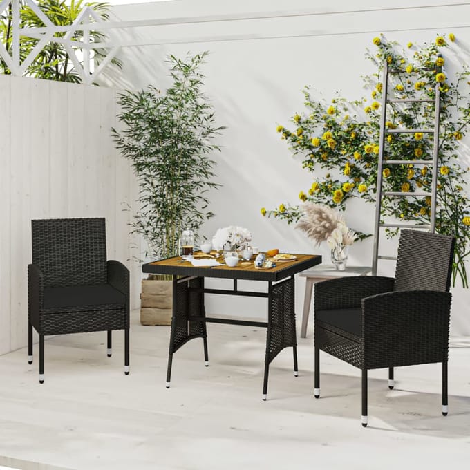 vidaXL - 3-delige - Tuinset - poly - rattan - zwart