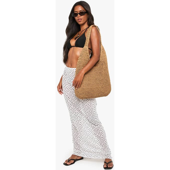 boohoo Dames Polka Maxi Strandrok | White | Maat: Medium