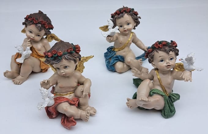 Denza - Kerst engelen set van 4 stuks materiaal polyserin - mooie engel met vogel - decoratie