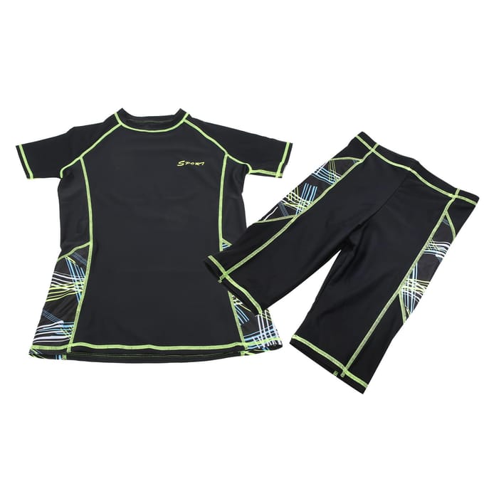 Zwemshirt met korte mouwen en shorts 2 stuks zomer surf duikpak voor mannenL black