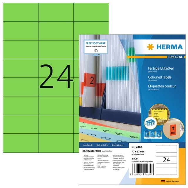 Herma printeretiketten Labels green 70x37 SuperPrint 2400 pcs.