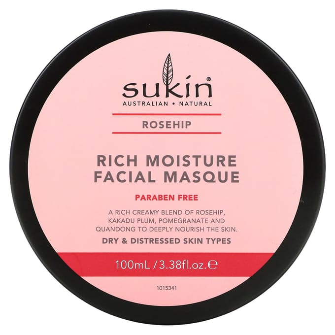 Sukin, Voedend Hydraterend Gezichtsmasker, Rozenbottel, 100 ml (100 ml) pink