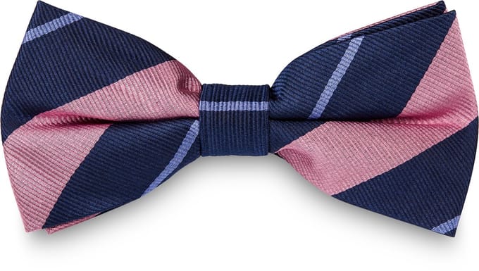 Roze & Mauve Gestreepte Marineblauwe Zijden Vlinderdas