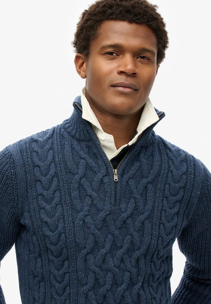 Superdry JACOB CABLE KNIT HALF ZIP Heren Trui - Maat S