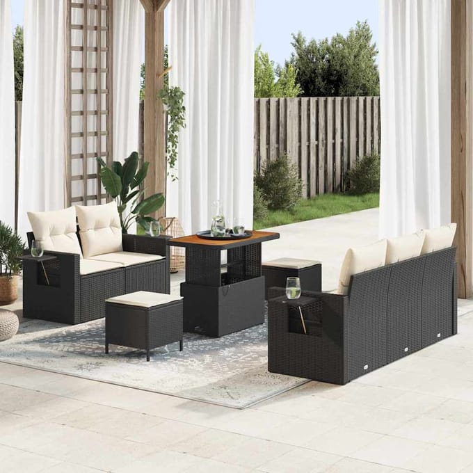 vidaXL - Tuinbank - Set - 10 - st - Zwart - en - Crème - poly - rattan