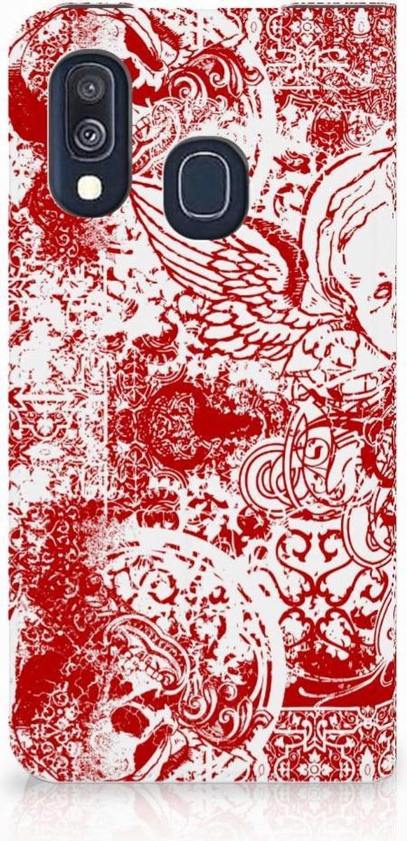 Mobiel BookCase Samsung Galaxy A40 Angel Skull Rood