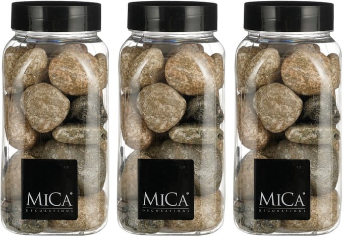 Mica Decorations decoratie stenen - 3x - groot - 650ml - beige mix - hobby steentjes - sier stenen