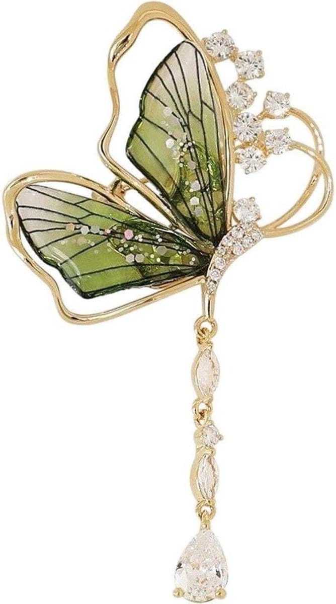 Vlinder Broche - Kleding Accessoire - Bruiloft Versieren - Gedetailleerd Ontwerp - 4x6.5cm - Groen