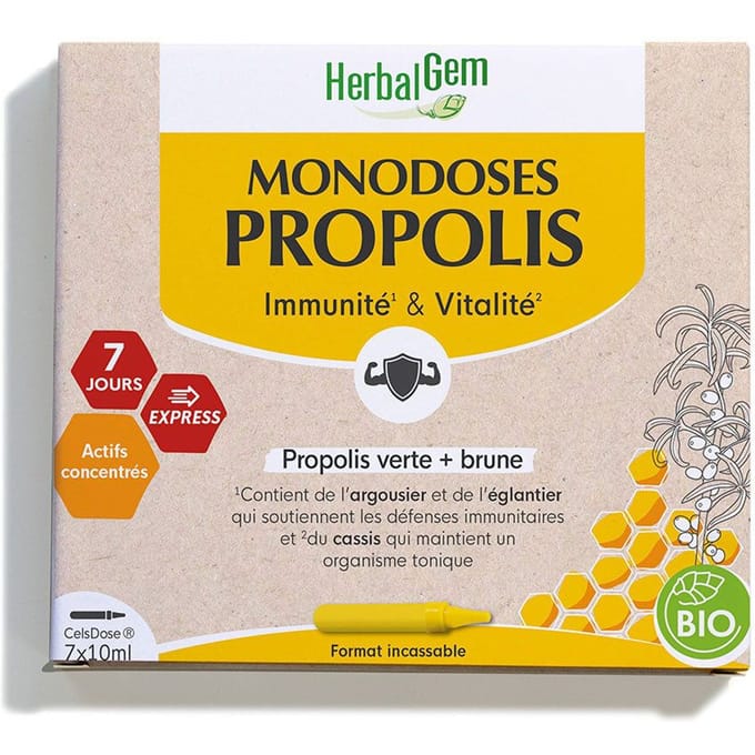 HerbalGem Propolis Monodoses Bio | Immuunsysteem & Vitaliteit 7x10 Ampoules