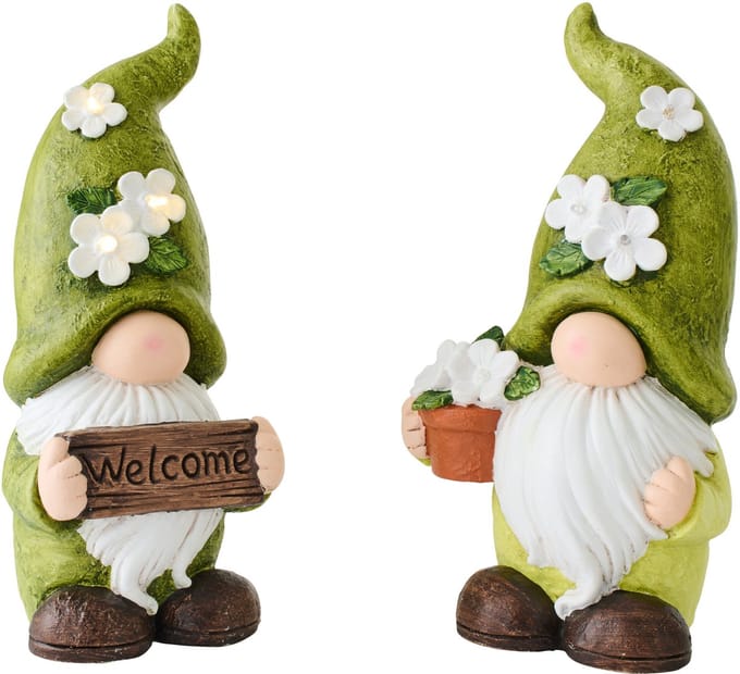 J-Line figuur Kabouter Welkom - keramiek - groen/wit - large - set van 2