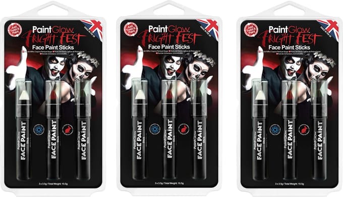 Paint Glow Schmink/make up stiften - 3x - 3 kleuren - voor gezicht/lichaam