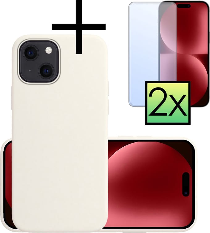 Hoesje - Met 2x Screenprotector - Geschikt voor Apple iPhone 15 Plus - Sterk & Shockproof - Back Cover - Siliconen Case - Telefoon Hoes - Wit