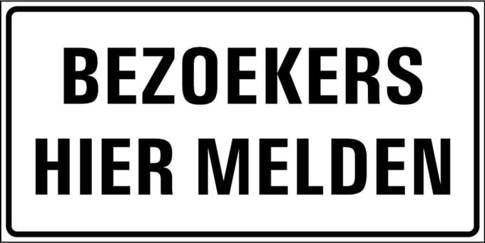 Bezoekers hier melden sticker 200 x 100 mm