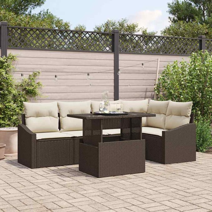 vidaXL - Tuinbank - Set - 6 - st - Bruin - en - Crème - poly - rattan