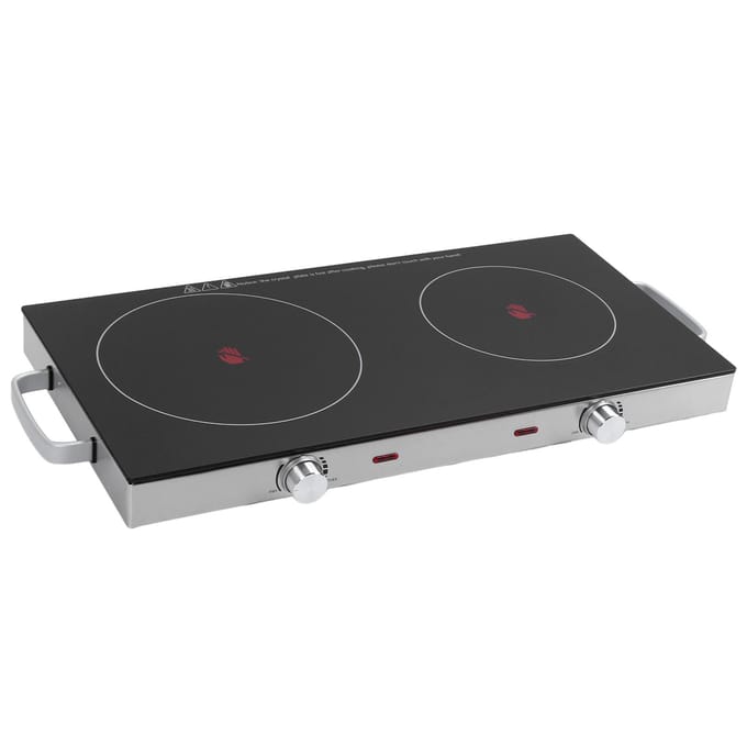Elektrisch Kookplaat Huishoudelijk 2 Pits Ingebouwd Aanrecht Kookplaat 1800+1000W Nauwkeurige Temperatuur gray