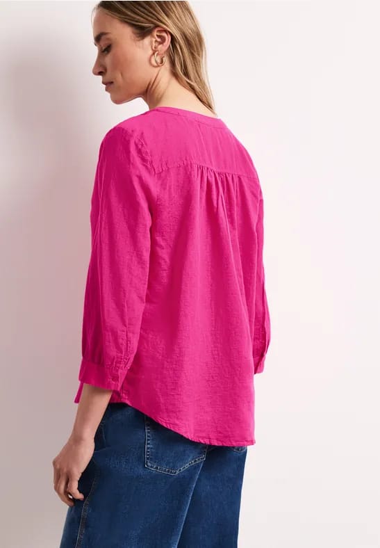 Blouse met gespleten hals van linnenmix