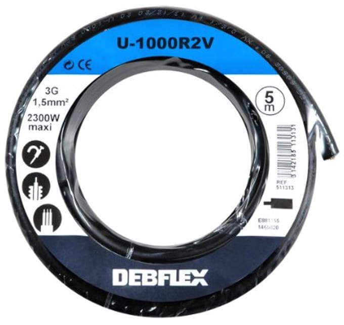 Kabelhaspel elektrische draadspoel 5m U1000 R2V 3G1,5 mm² zwart