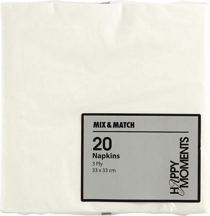 Servetten, afm 33x33 cm, wit, 20 stuk/ 1 doos