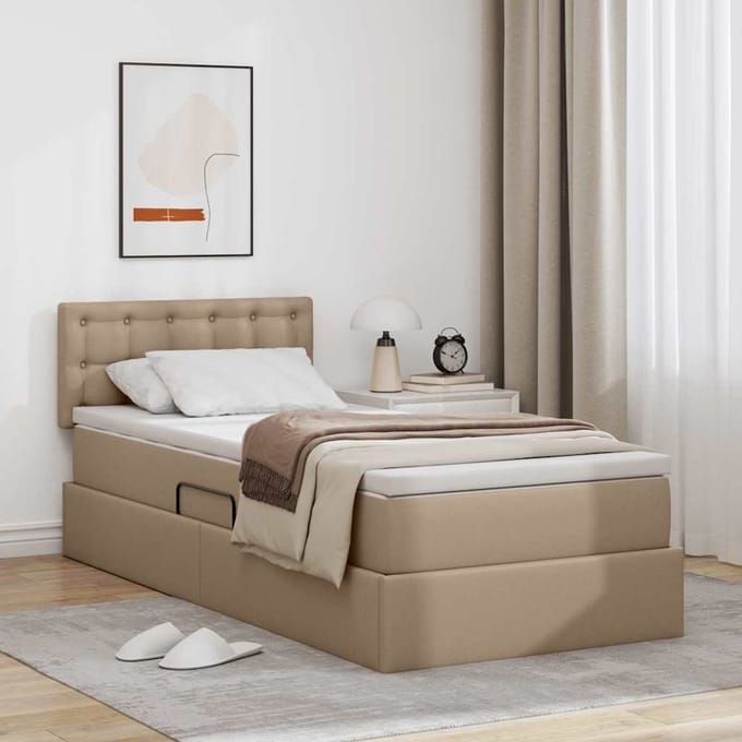 vidaXL - Opbergbed - met - LED - met - opslag - Cappuccino - 100 - x - 200 - cm - Kunstleer