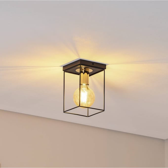 SIGMA Plafondlamp Vox, zwart/goud, hoekig, 1-lamp, staal