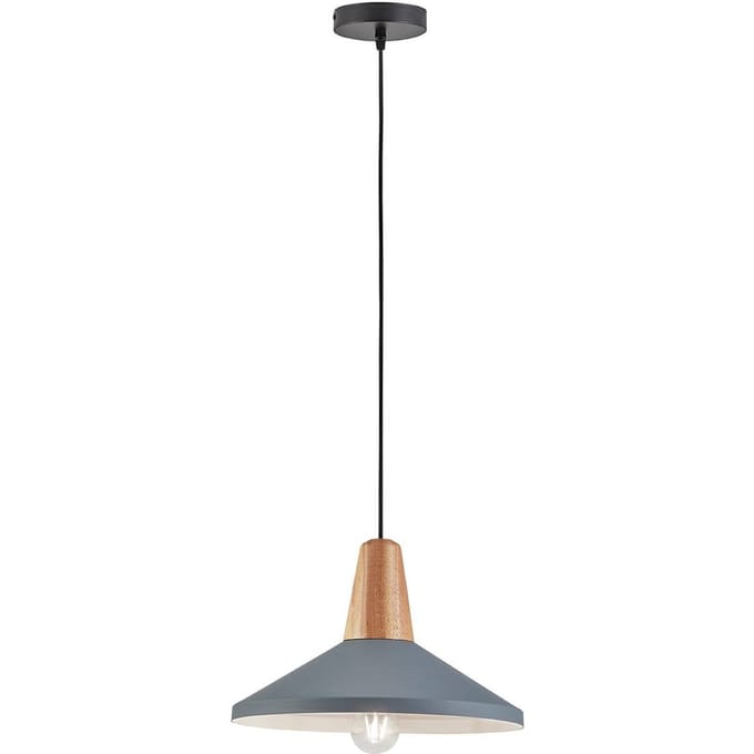 Viokef Hanglamp Tom met houtelement, blauw-grijs