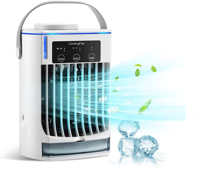 Draagbare luchtkoelventilator - 3-in-1 mini-verdampingsventilator - Drie ventilatorsnelheden - Waterreservoir met grote capaciteit - Geschikt voor slaapkamers, thuiskantoren, enz. - Wit